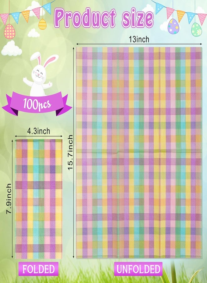 Jectivs 100Pcs Easter Pastel Buffalo Plaid Napkins Decorations,Disposable Spring Dark Purple Pink Yellow Guest Hand Paper Napkins for Home Bathroom Baby Shower Picnic Wedding Easter Birthday Party Supplies - Image 2